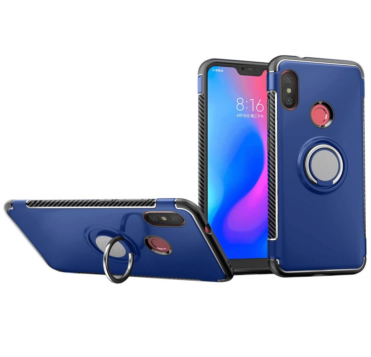 Protectores para celular  para Xiaomi  MI A2 Lite / Redmi 6 Pro Funda reforzada con anillo v1 Azul